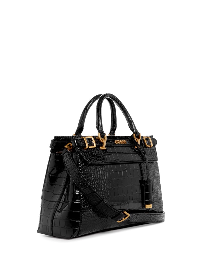 Guess Sestri Crocodile-Embossed Satchel - Black