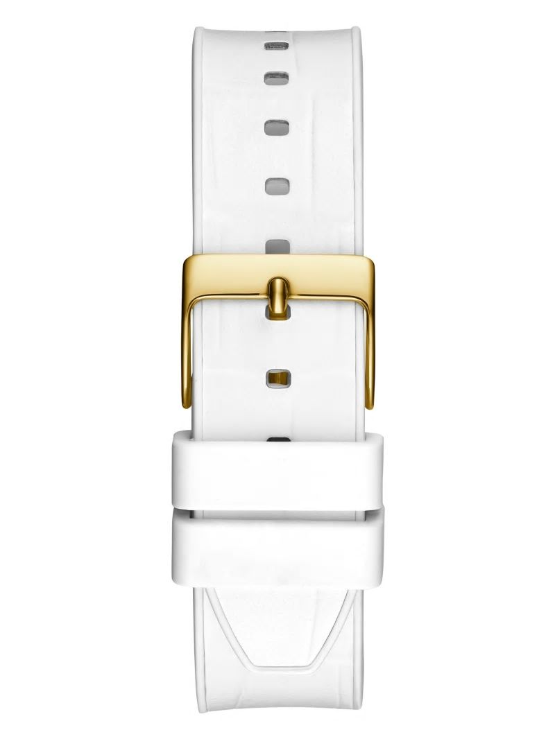 Guess Gold-Tone and White Crocodile Leather Multifunction Watch - White Multi