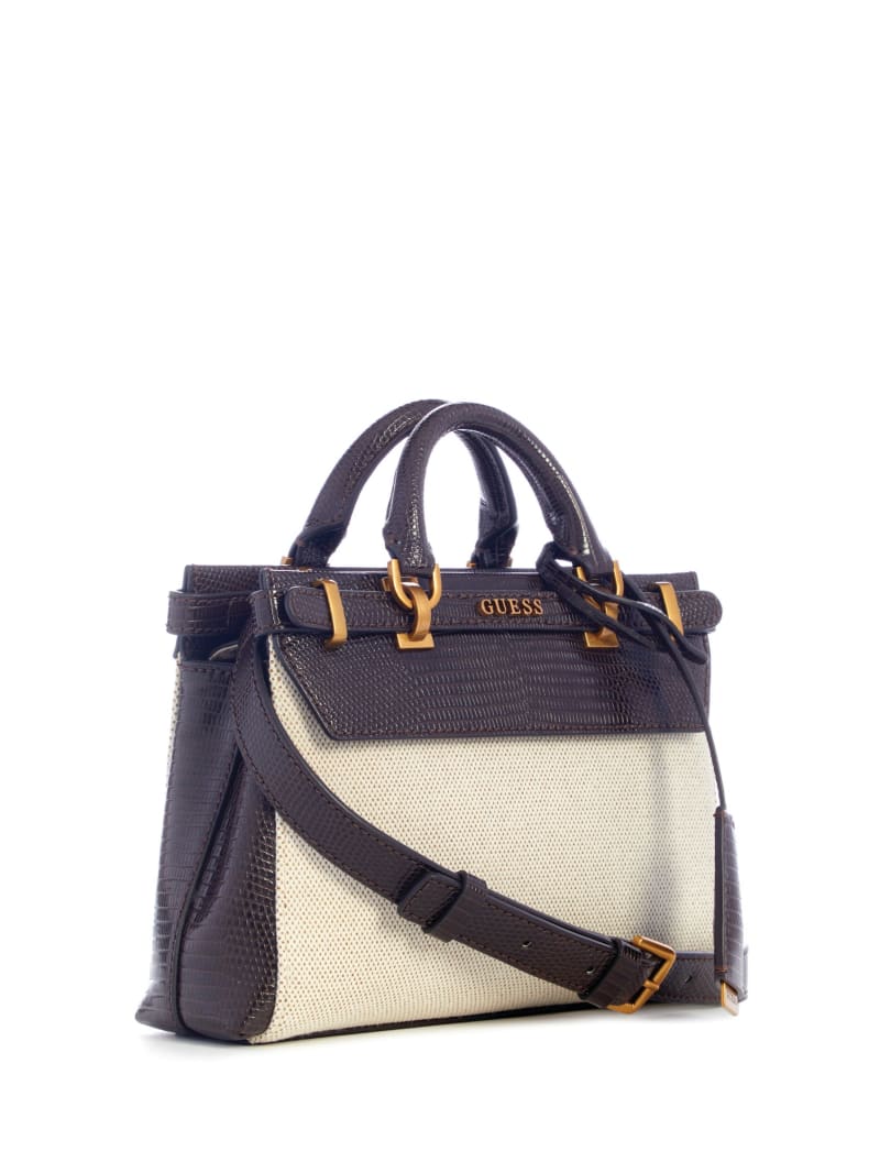 Guess Sestri Canvas Mini Satchel - Natural/Espresso