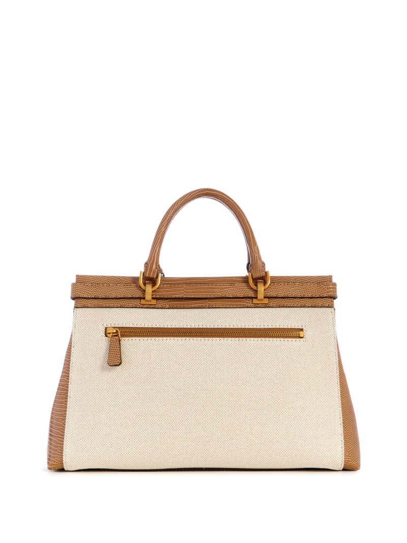 Guess Sestri Canvas Luxury Satchel - Natural/Camel