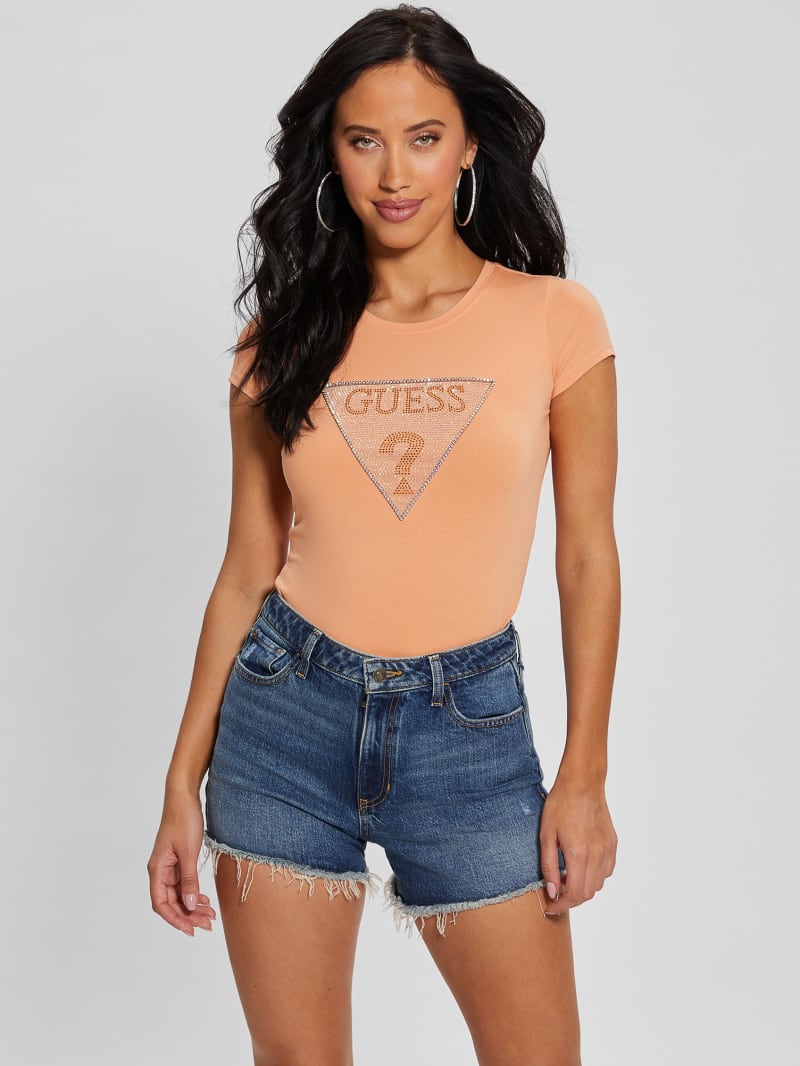 Guess Eco Crystal Triangle Logo Tee - Sweet Peach