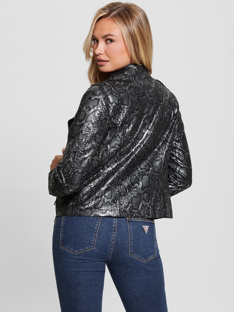 Guess Nancy Faux-Suede Biker Jacket - Foil Snake Black Combo