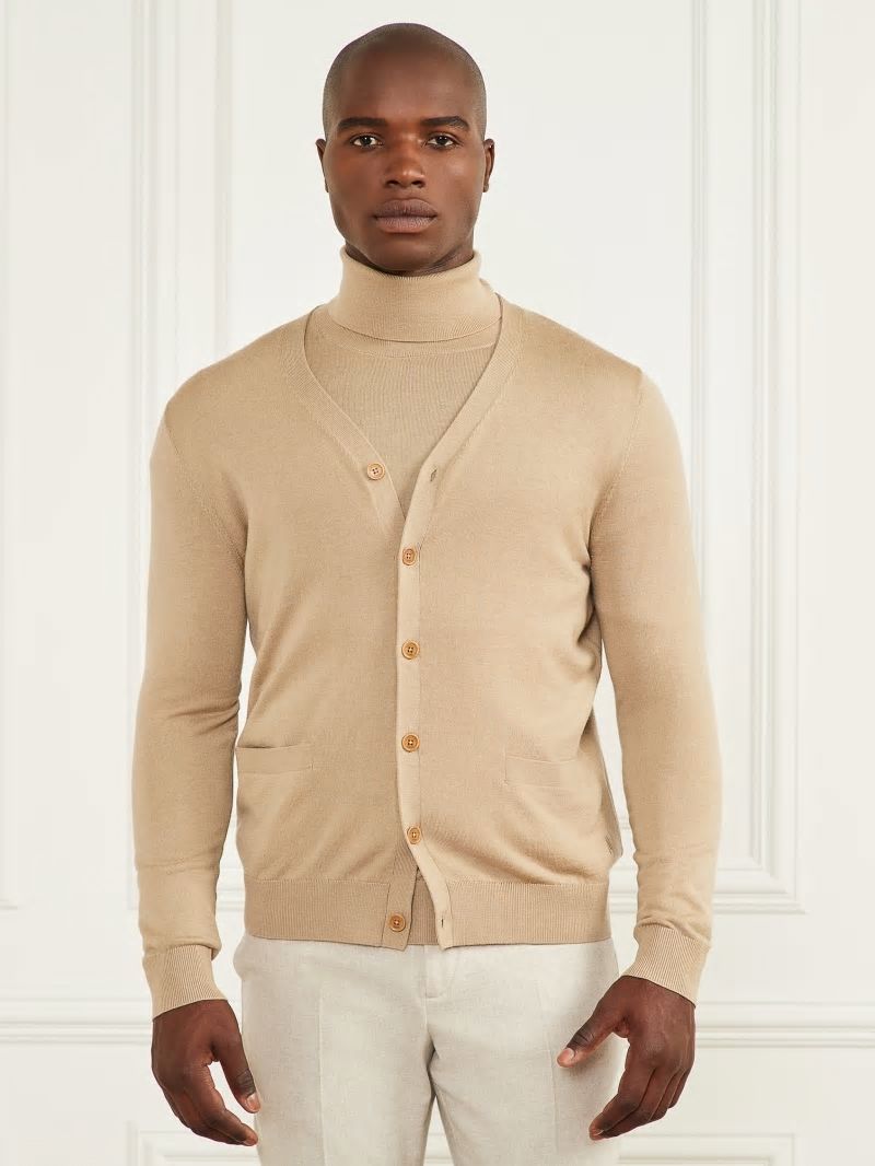 Guess Merino Wool Essential Cardigan - Herb Tan