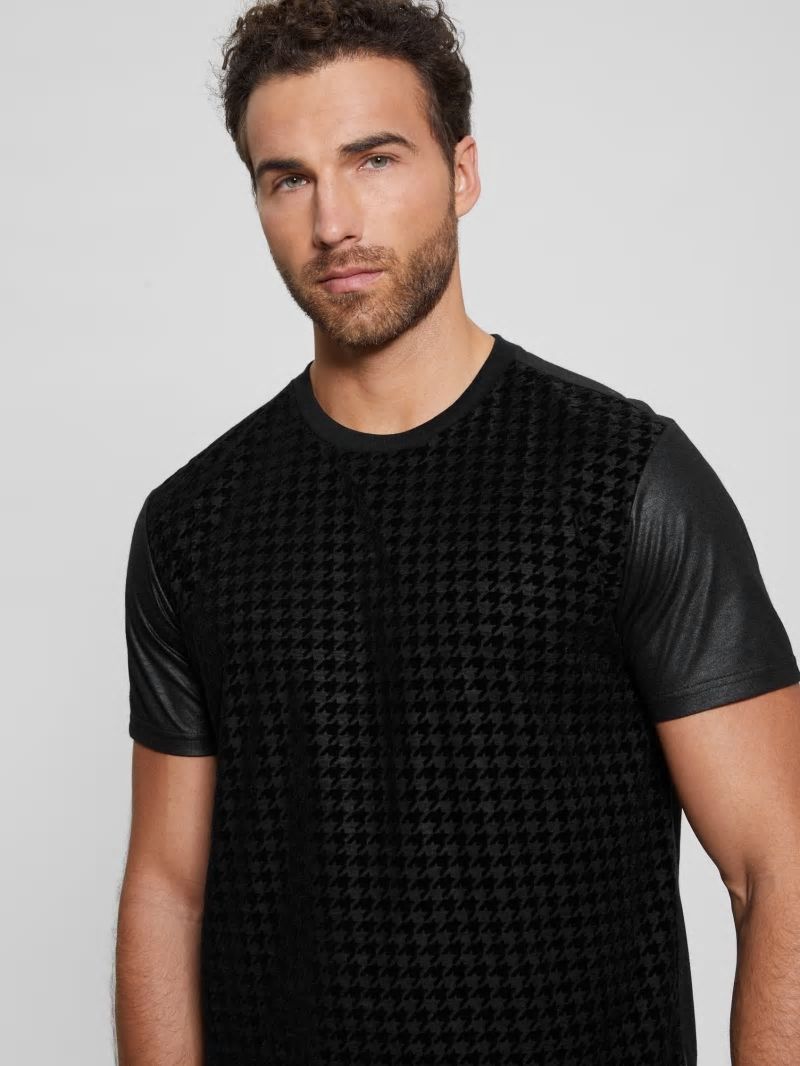 Guess Houndstooth Short-Sleeve Tee - Black