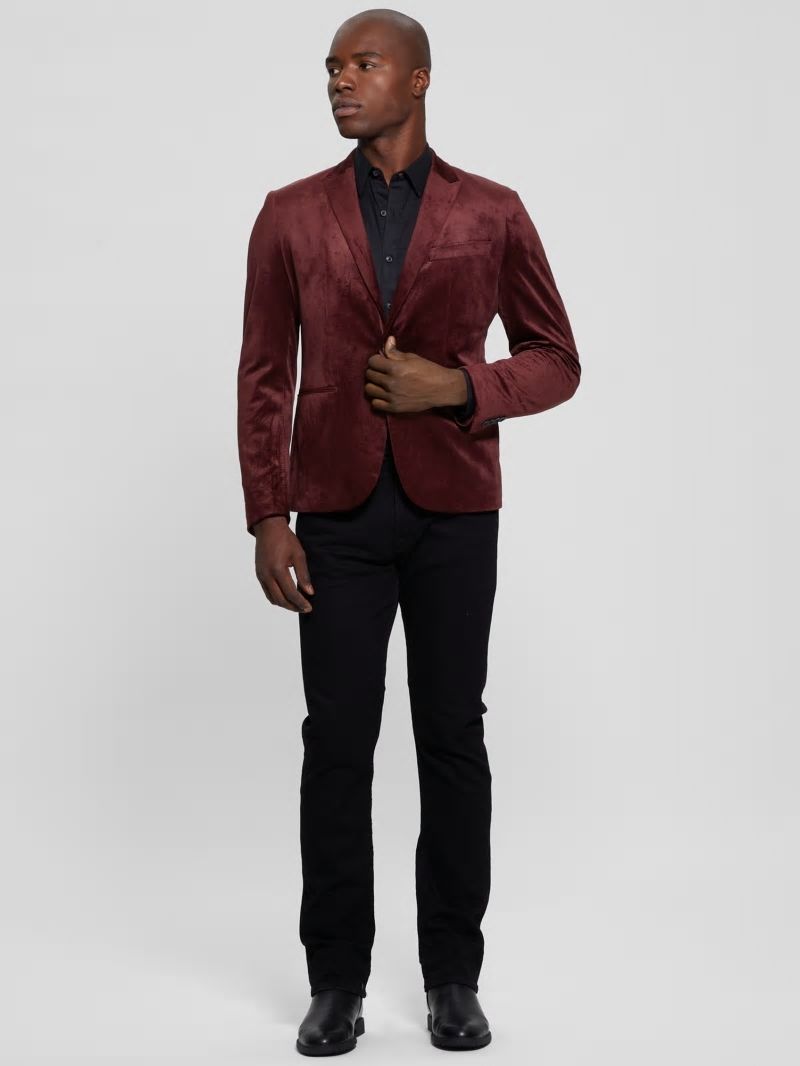 Guess Fulham Velvet Blazer - Red Noir