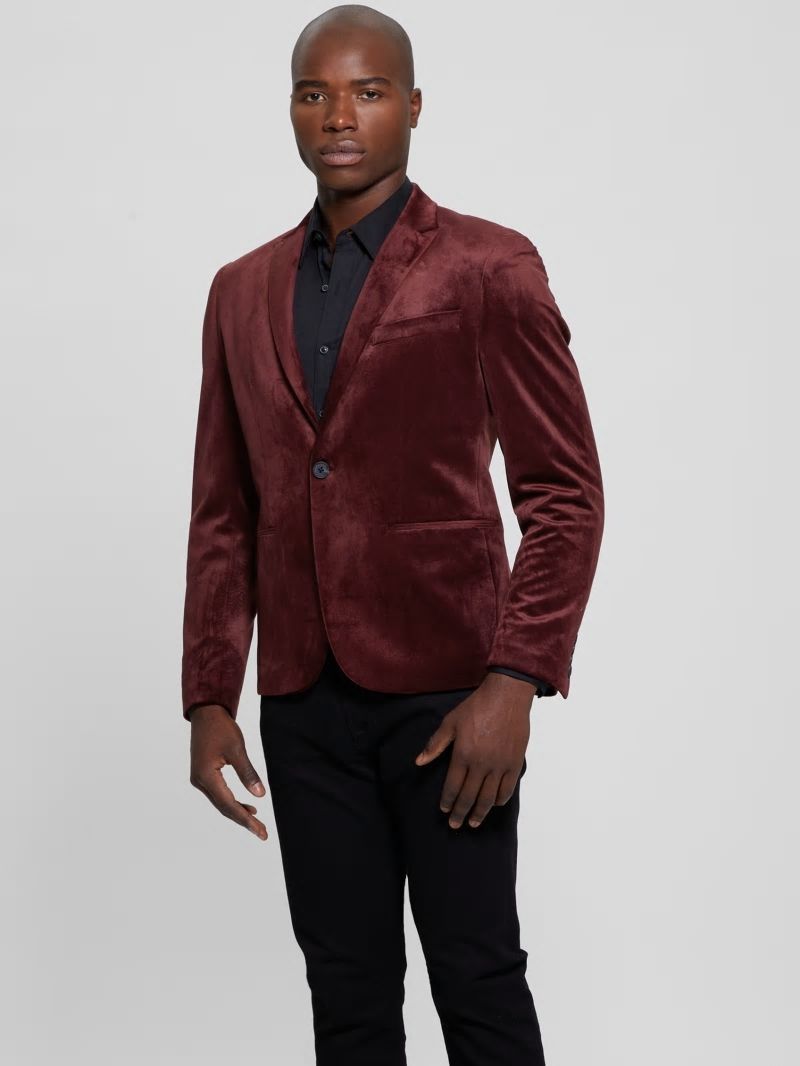 Guess Fulham Velvet Blazer - Red Noir