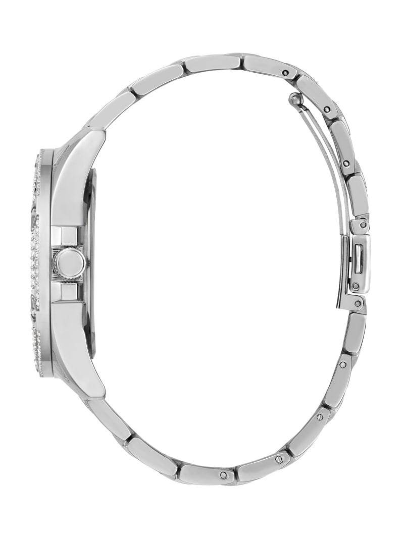 Guess Silver-Tone Rhinestone Cut-Through Watch - Silver