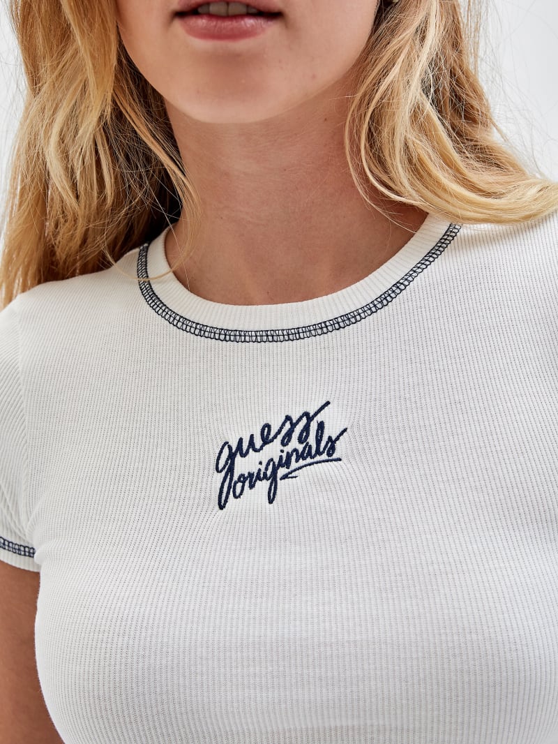 Guess GUESS Originals Ribbed Crop Baby Tee - Sandy Shore