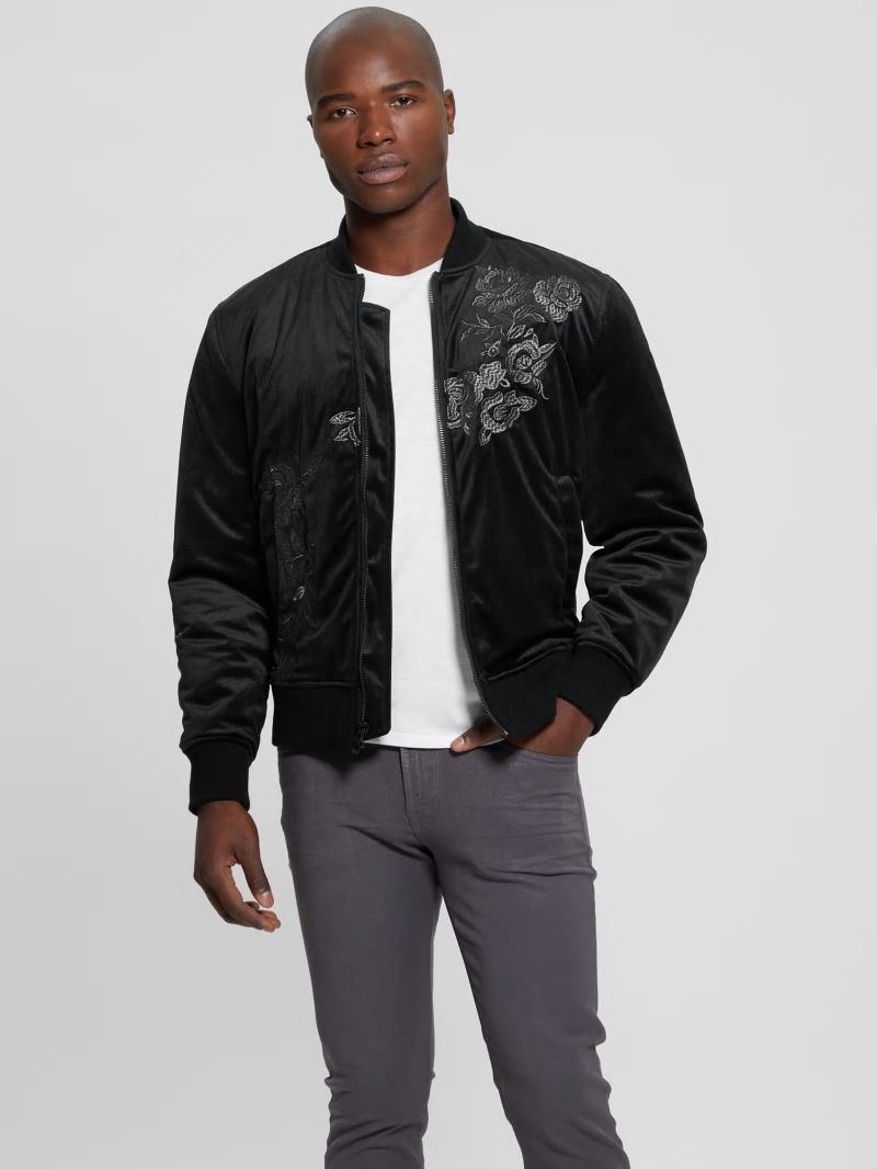 Guess Fulham Velvet Flight Jacket - Black