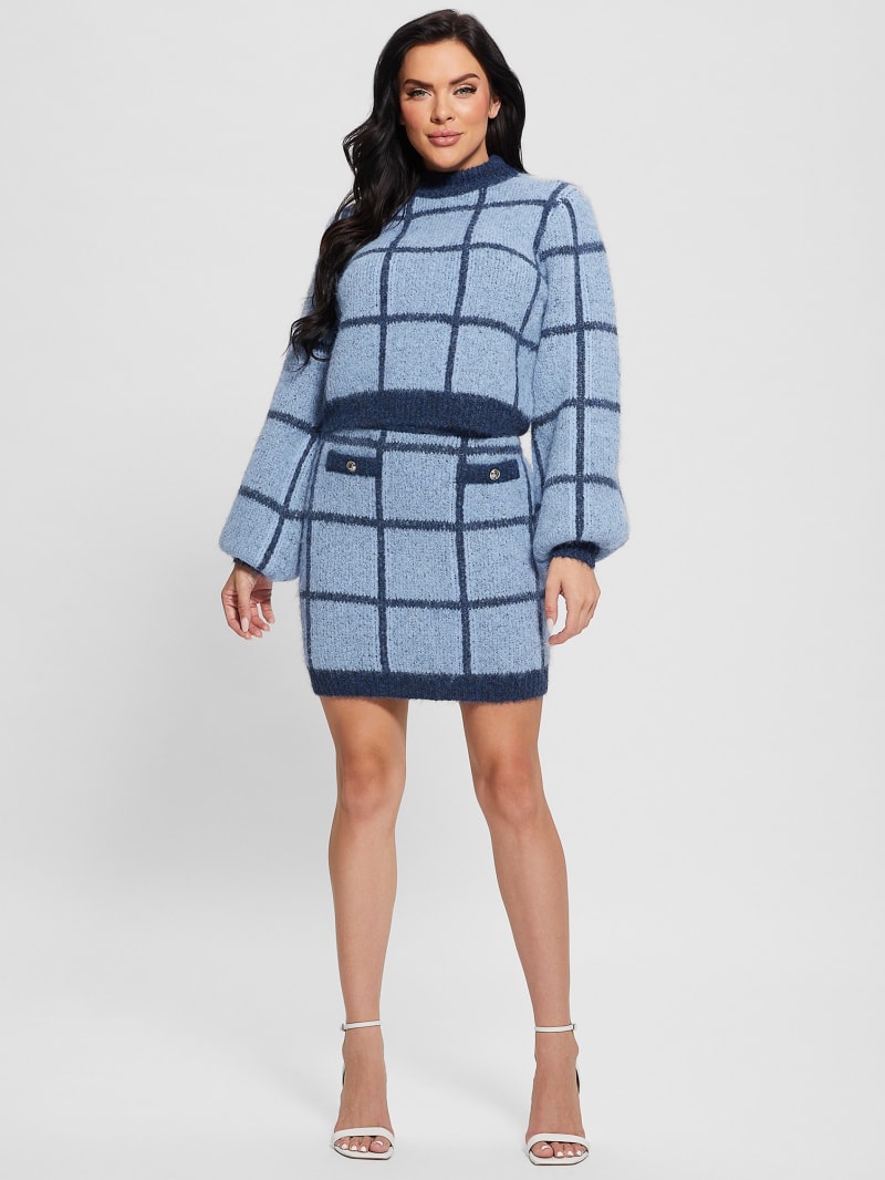 Guess Nadia Plaid Sweater Skirt - Blue Check