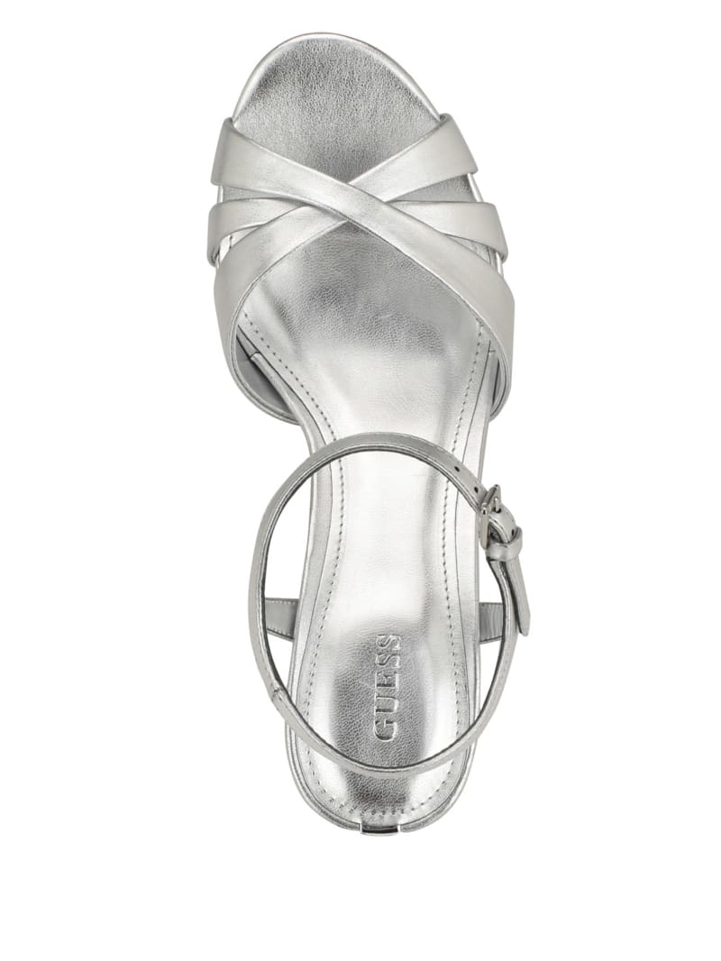 Guess Haylo Crisscross Platform Block Heels - Silver 040