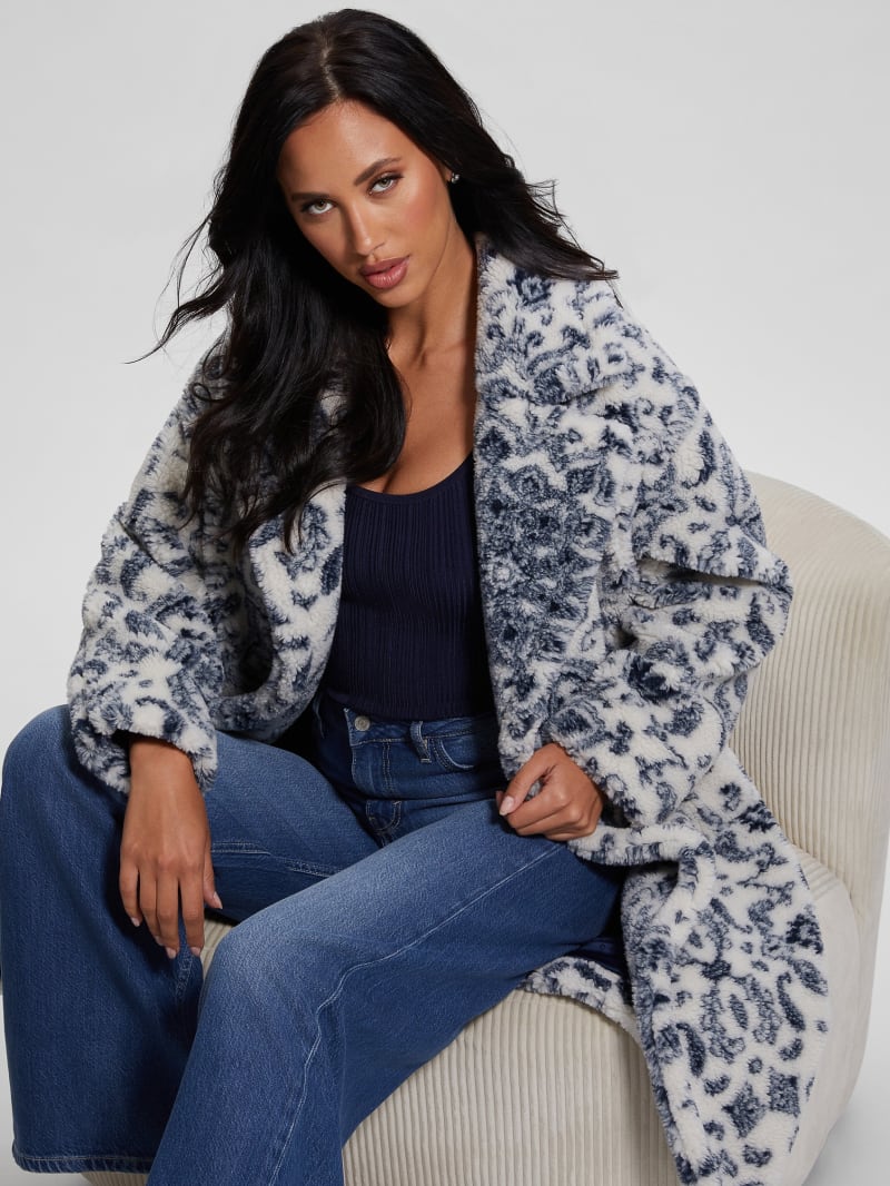 Guess Eco Carolina Printed Sherpa Coat - White Bandana Combo