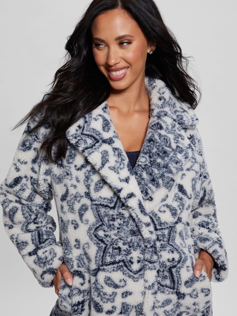 Guess Eco Carolina Printed Sherpa Coat - White Bandana Combo