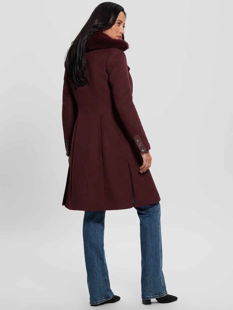 Guess Patrice Wool-Blend Belted Coat - Mystic Wine