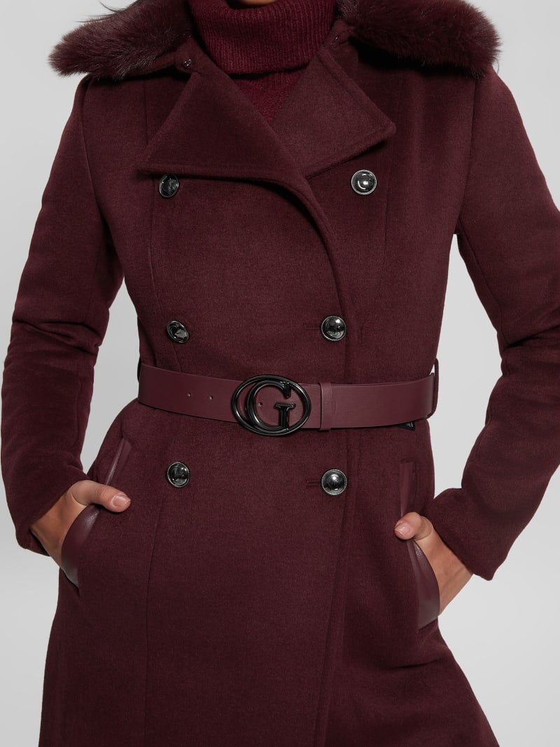 Guess Patrice Wool-Blend Belted Coat - Mystic Wine