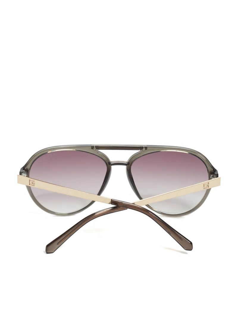 Guess Samuel Logo Aviator Sunglasses - Matte Crystal Grey Frame