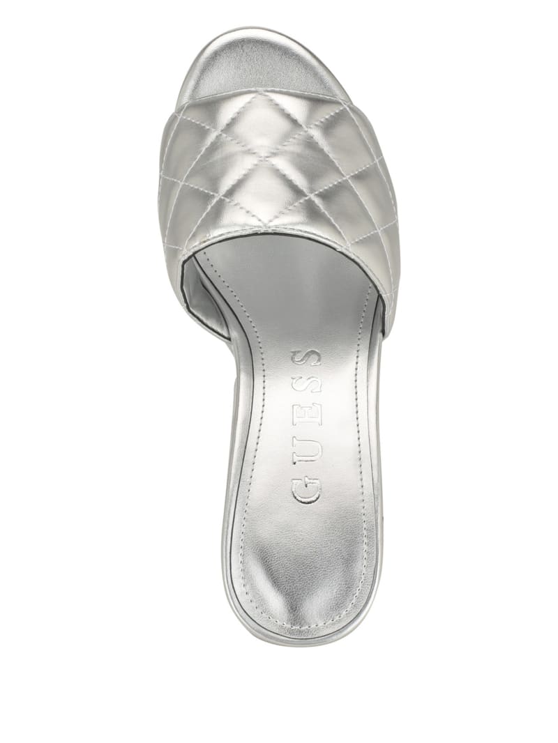 Guess Yanni Quilted Platform Mules - Silver 040