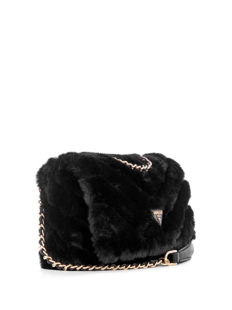 Guess Katine Faux-Fur Mini Convertible Crossbody - Black