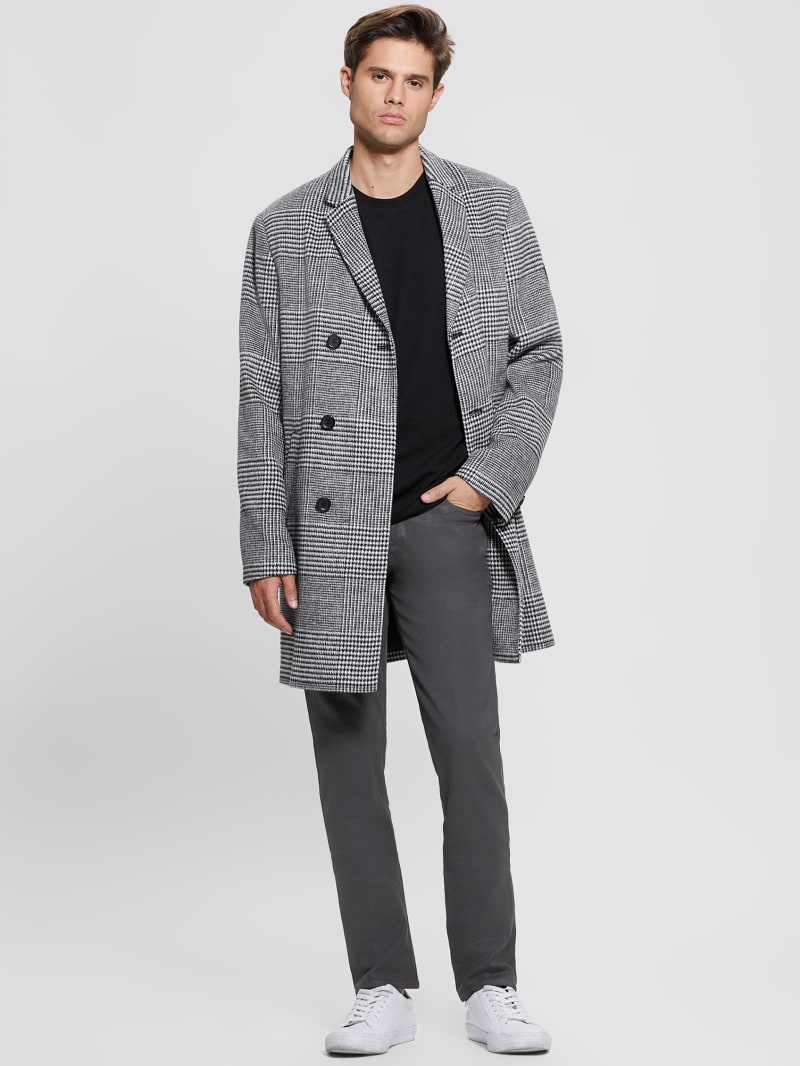 Guess Leo Glenn Wool-Blend Double-Breasted Coat - Jet Black Multi