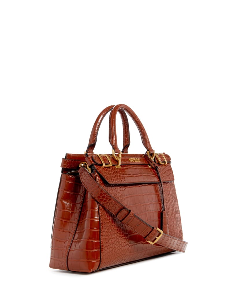 Guess Sestri Crocodile-Embossed Satchel - Cognac