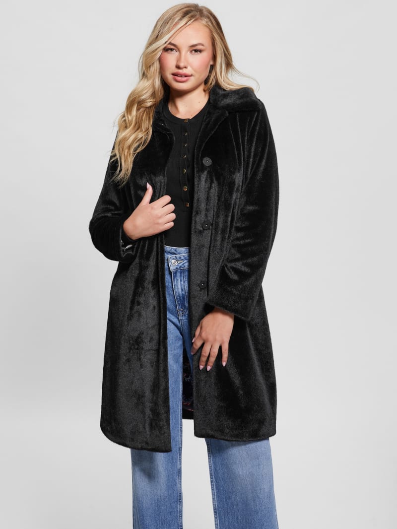 Guess Simmone Faux-Fur Coat - Black