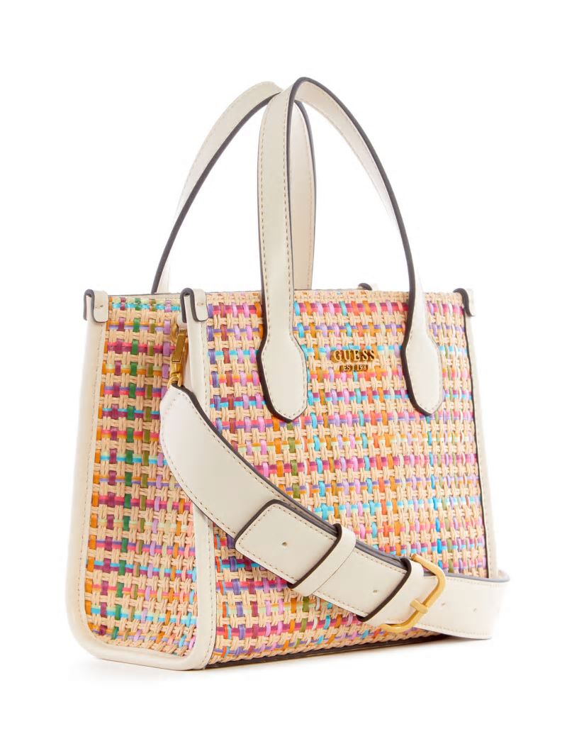 Guess Silvana Colorful Straw Mini Tote - White Multi