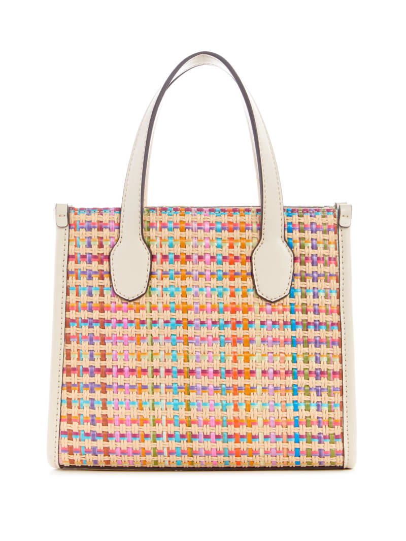 Guess Silvana Colorful Straw Mini Tote - White Multi