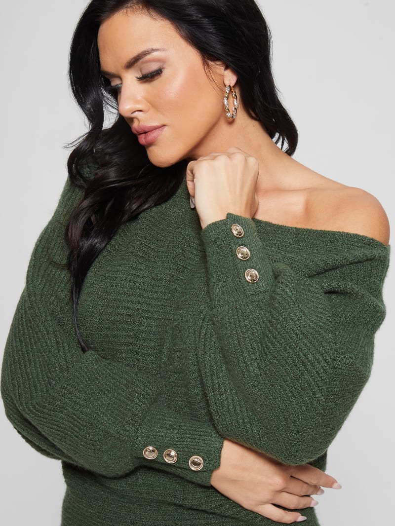 Guess Isadora Off-Shoulder Sweater - Moss Mat