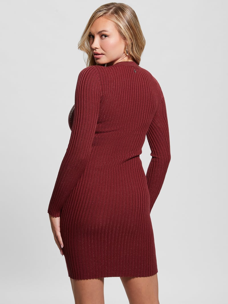 Guess Claudine Shimmer Sweater Dress - Tahiti Red