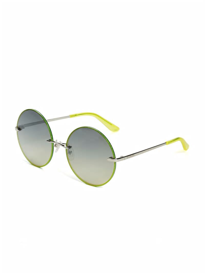 Guess Greyson Glitter Trim Round Sunglasses - Yellow