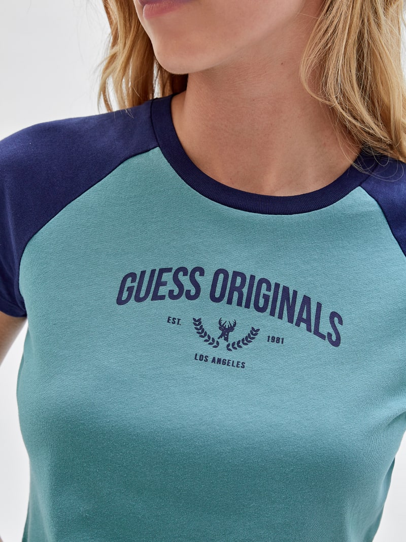 Guess GUESS Originals Raglan Crop Baby Tee - Soft Teal Multi