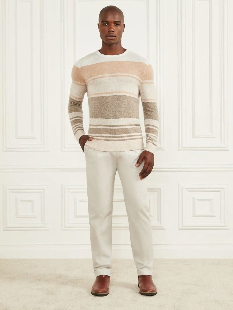 Guess Cashmere-Blend Crewneck Sweater - Natural Stripes