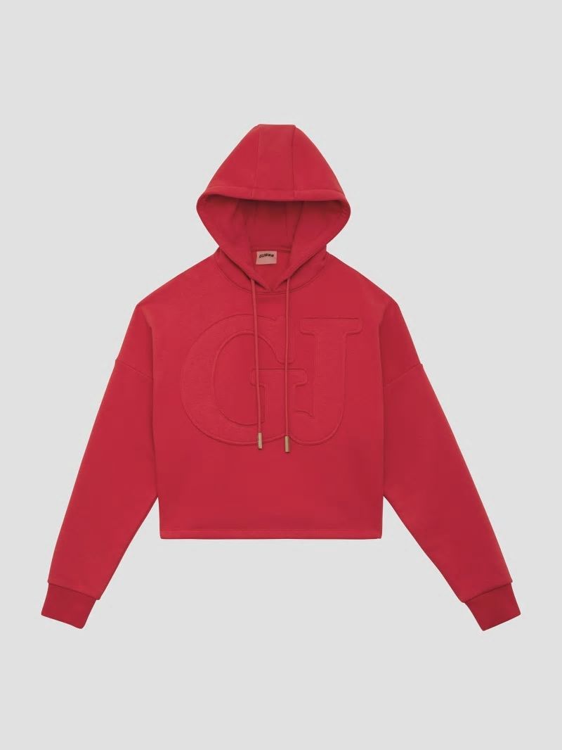 Guess Eco GJ Cropped Fleece Hoodie - Downtown Red