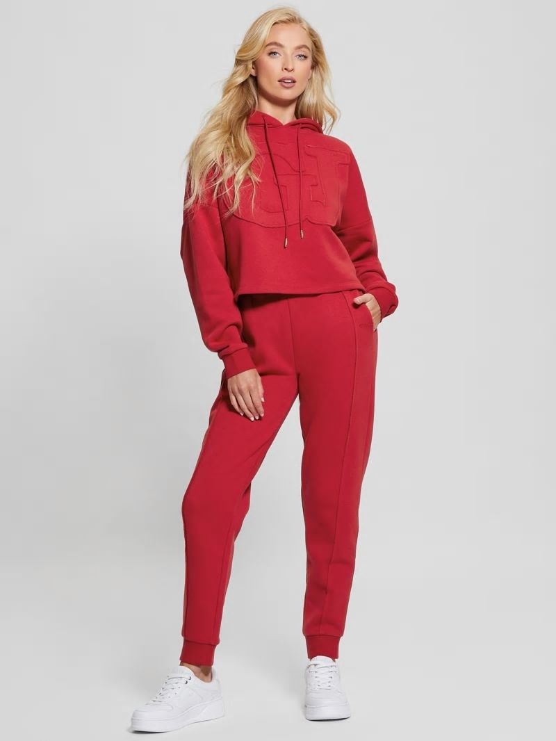 Guess Eco GJ Cropped Fleece Hoodie - Downtown Red