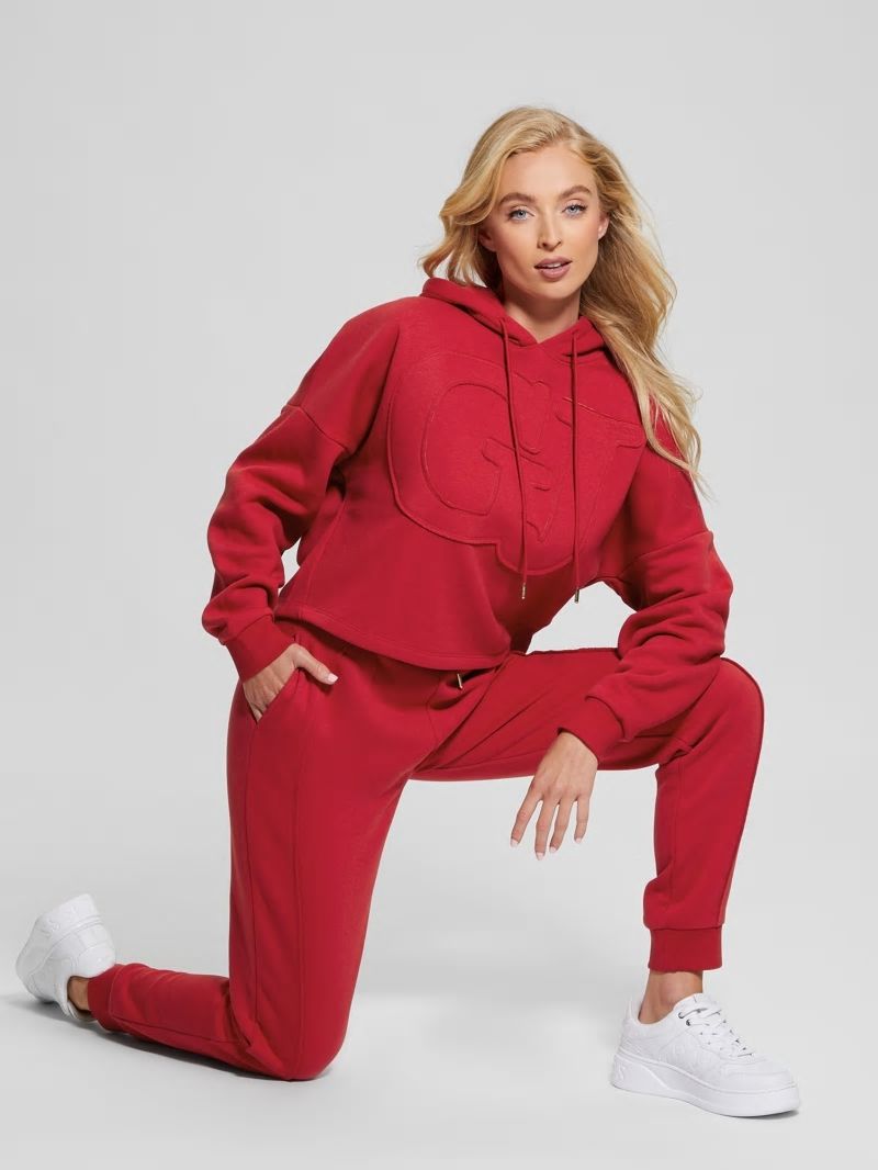 Guess Eco GJ Cropped Fleece Hoodie - Downtown Red