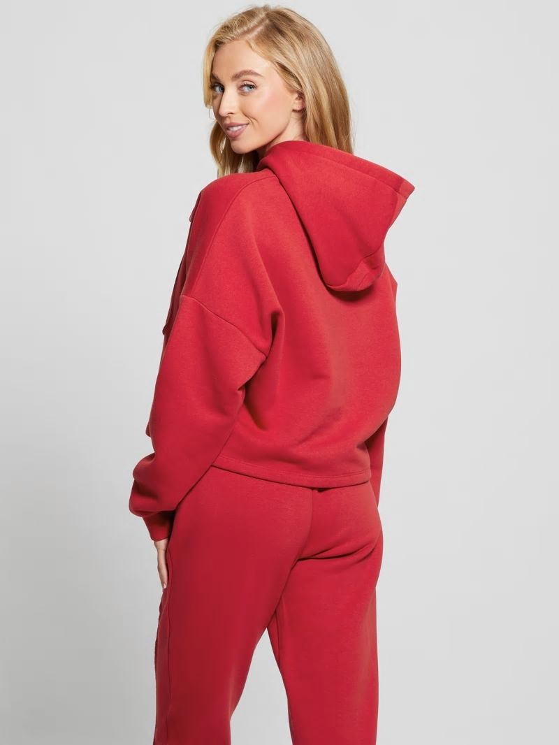 Guess Eco GJ Cropped Fleece Hoodie - Downtown Red