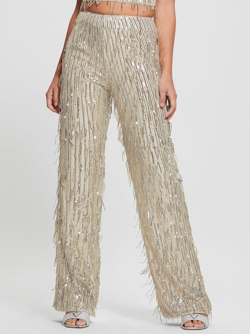 Guess Heidi Sequin Fringe Pants - Off White Multi