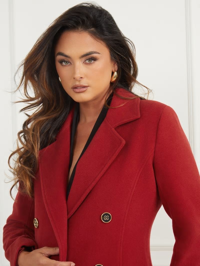 Guess Eliza Wool-Blend Coat - Lacquer Red A503