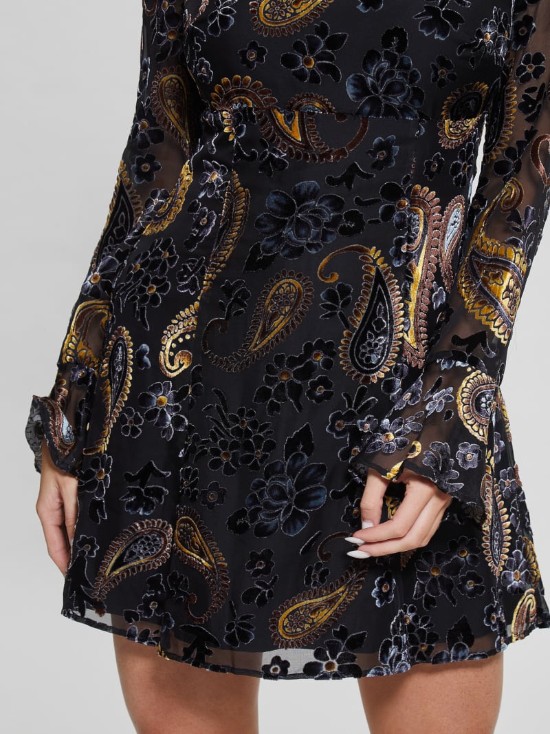 Guess Marina Velvet Paisley Dress - Jet Black Multi