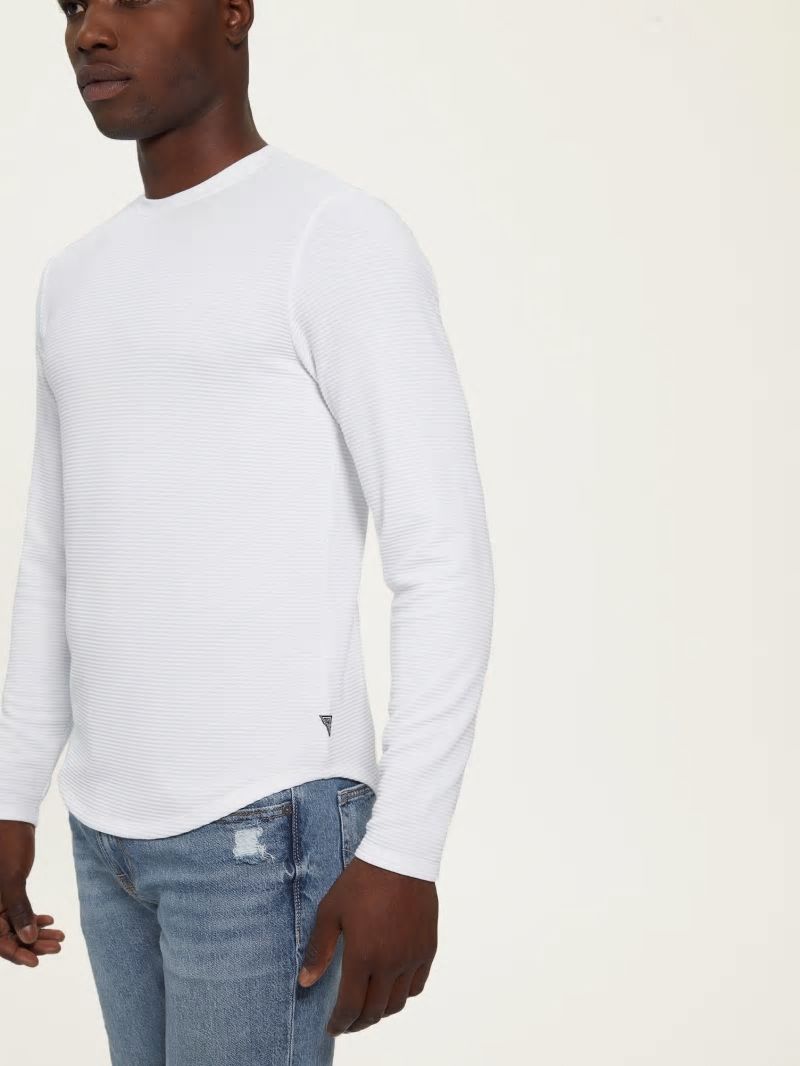 Guess Textured Jersey Long-Sleeve Tee - Pure White