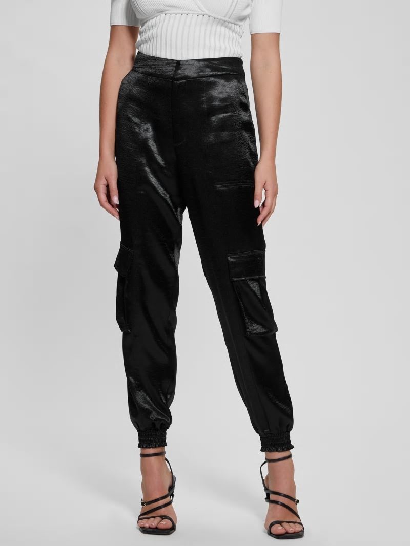 Guess Eco Soundwave Satin Cargo Pants - Black