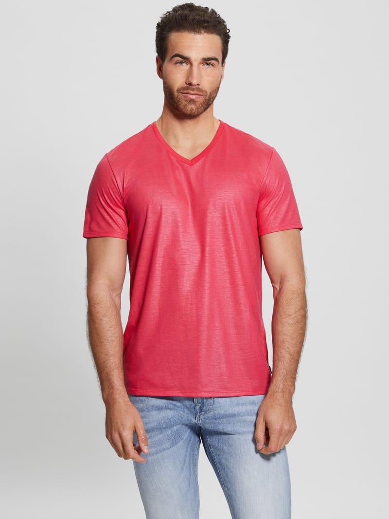 Guess Mason Yoke V-Neck Tee - Virtual Pink