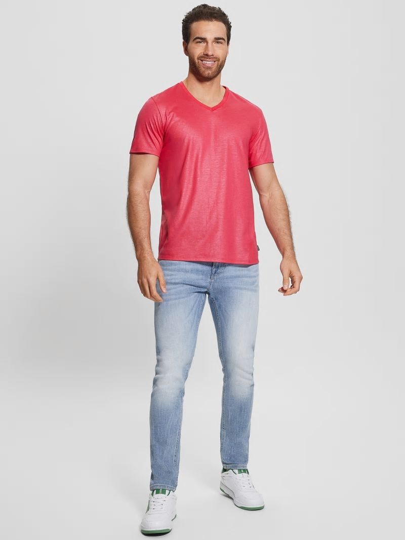 Guess Mason Yoke V-Neck Tee - Virtual Pink