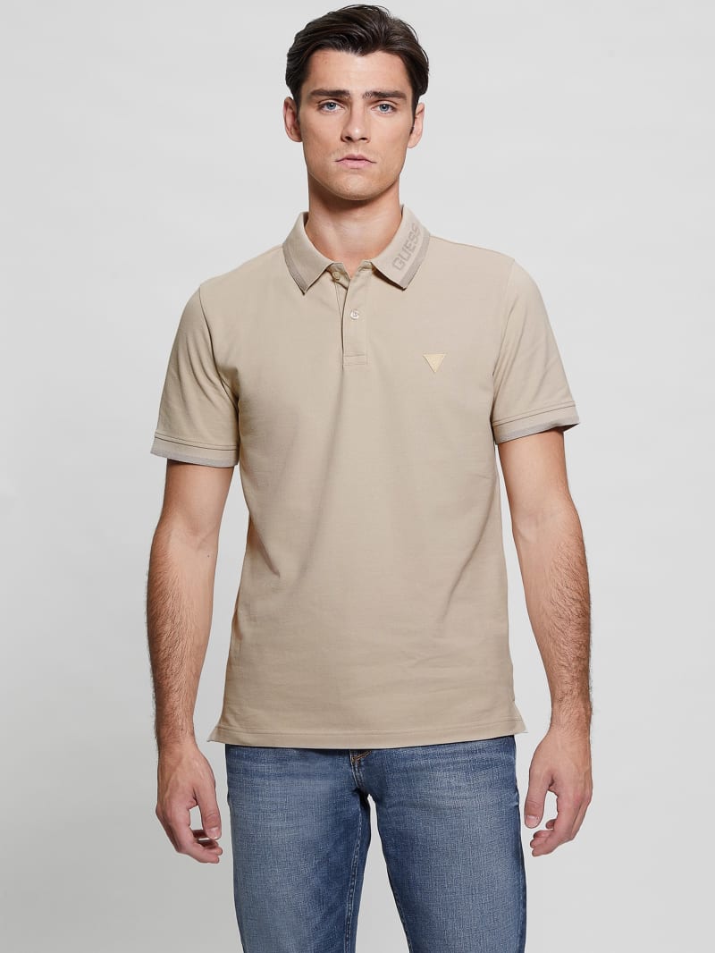 Guess Eco Lyle Logo Polo - Light Oak