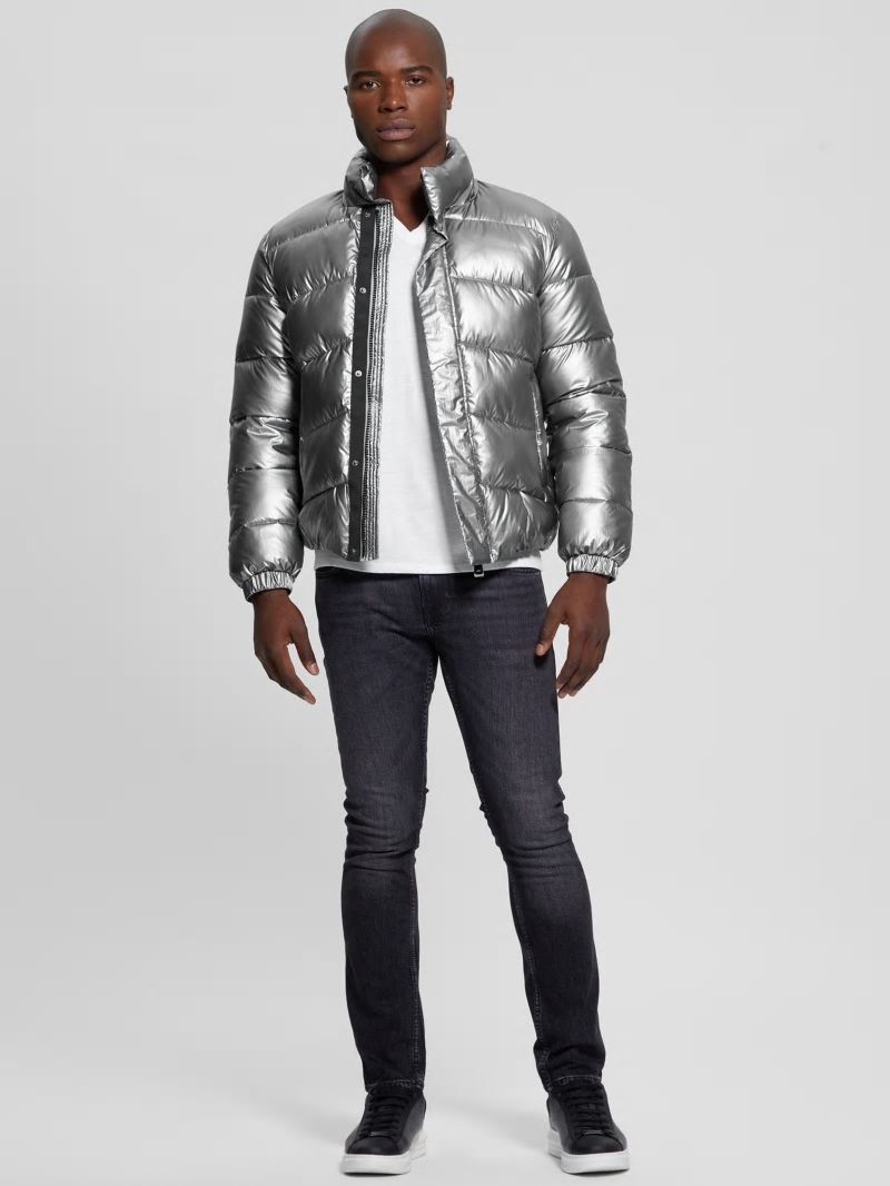 Guess Lunar Puffer Jacket - Silver Shine Multi