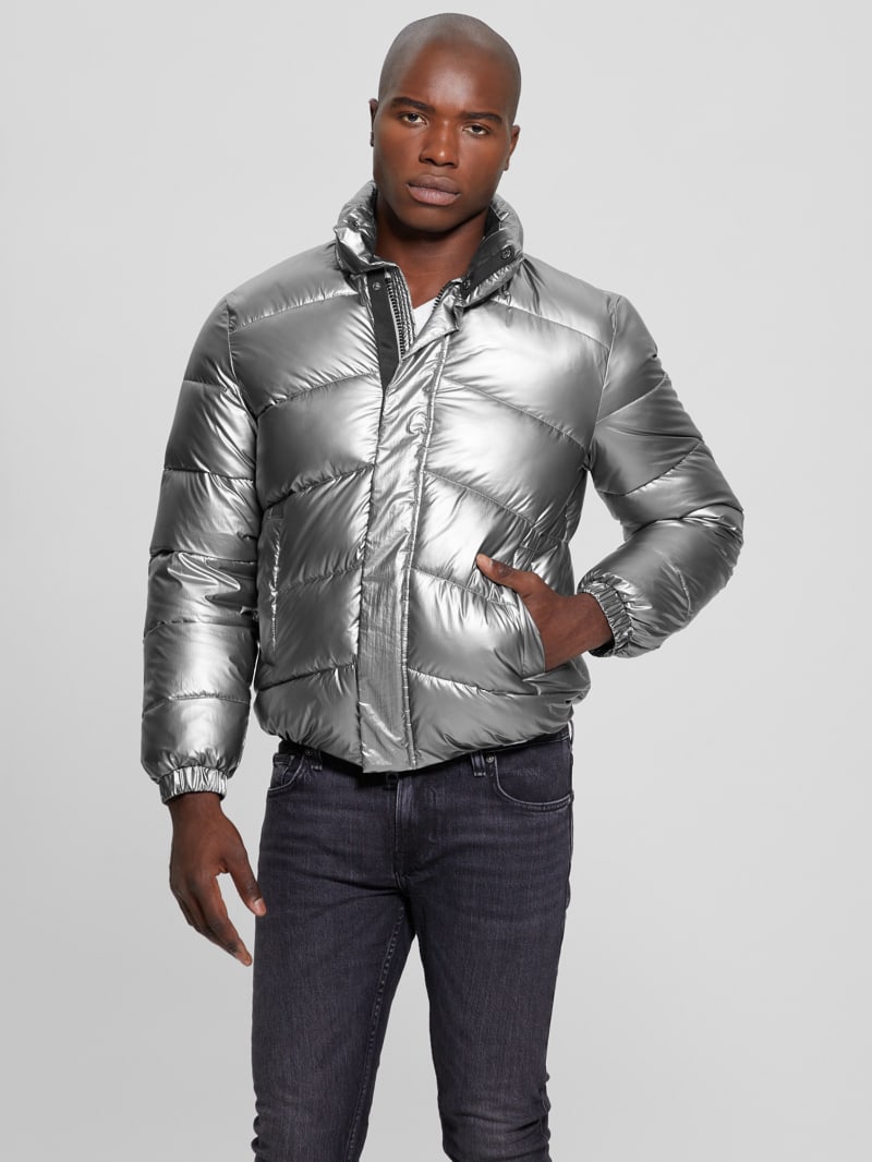 Guess Lunar Puffer Jacket - Silver Shine Multi