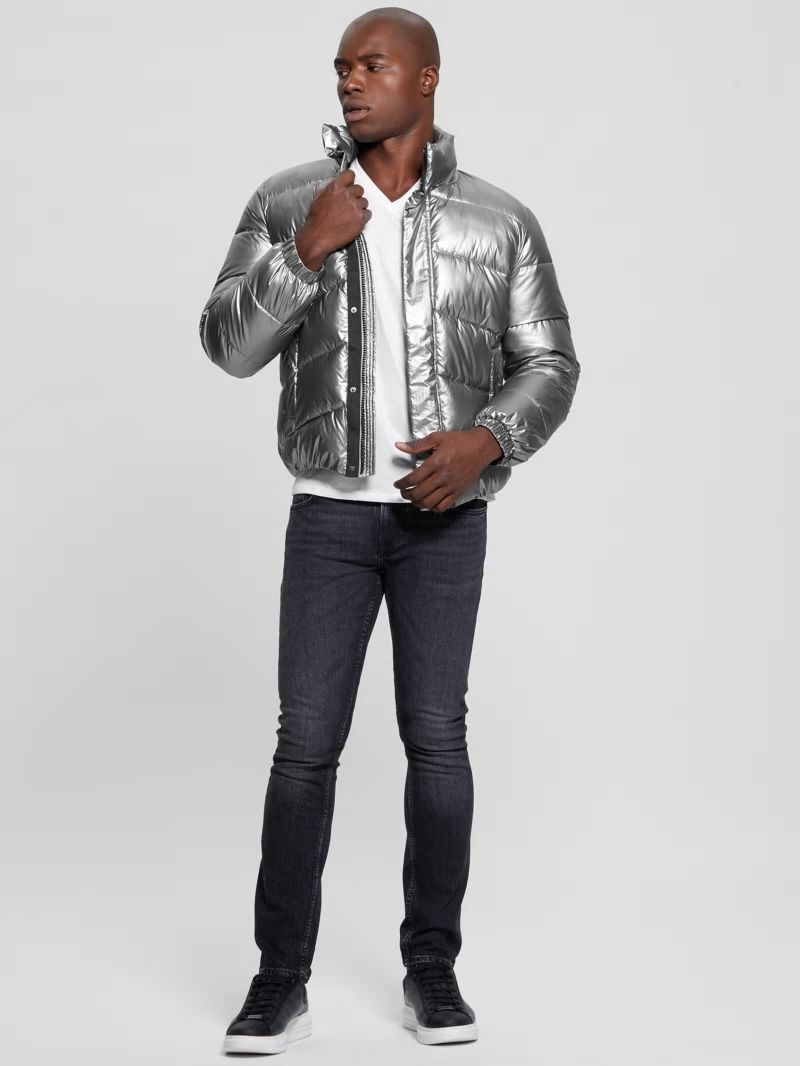 Guess Lunar Puffer Jacket - Silver Shine Multi