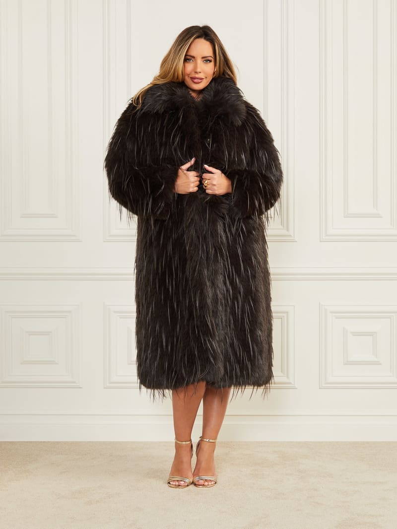 Guess Serena Faux-Fur Coat - Cold Brew