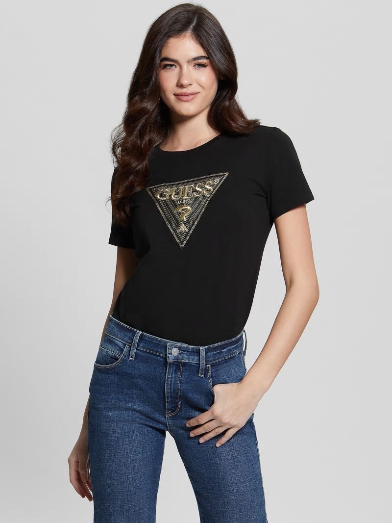 Guess Eco Multi-Tone Sequin Logo Tee - Black