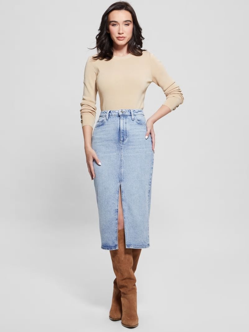 Guess Mila Denim Midi Skirt - Shallow